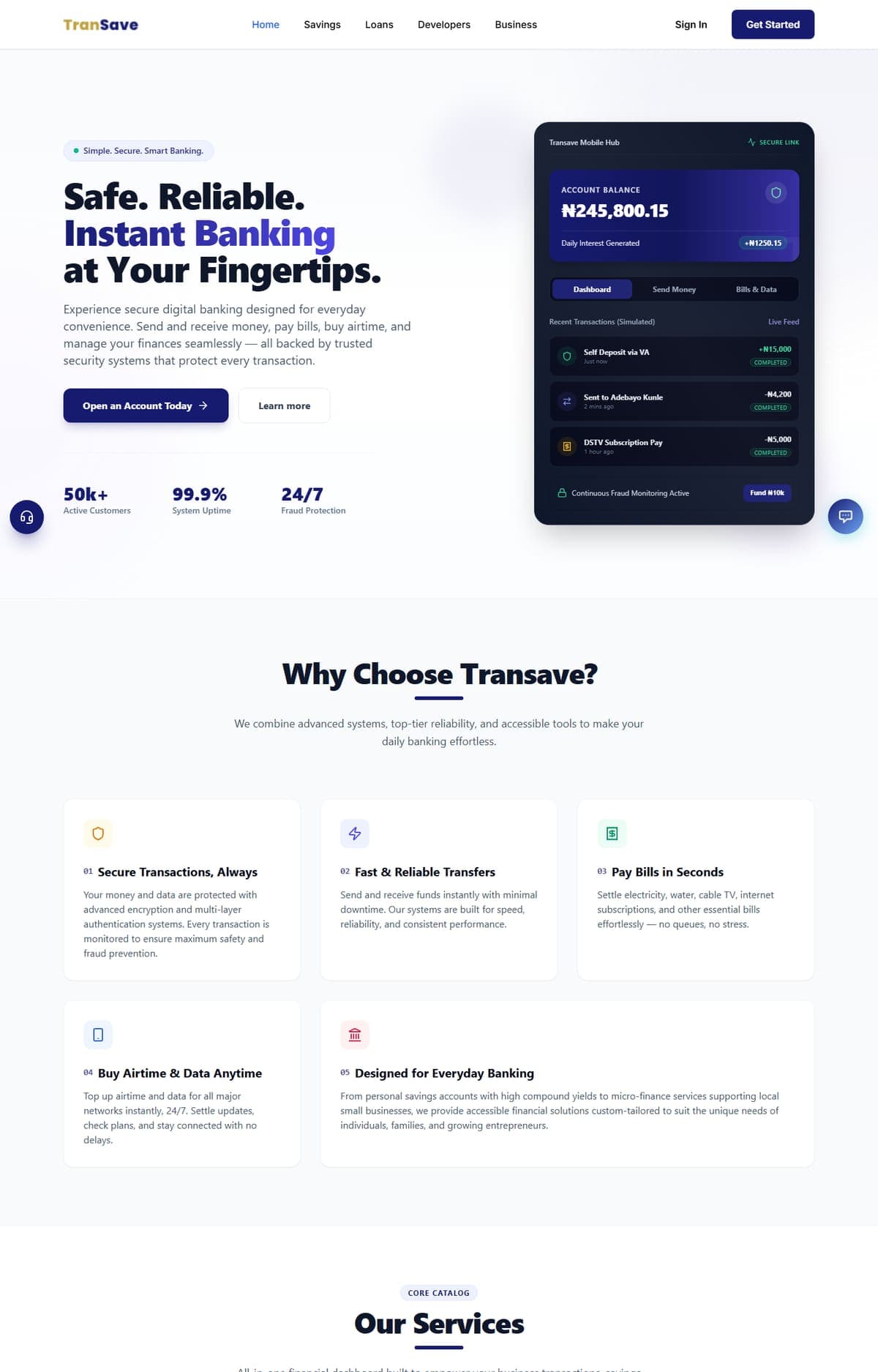 Screenshot of the Transave website